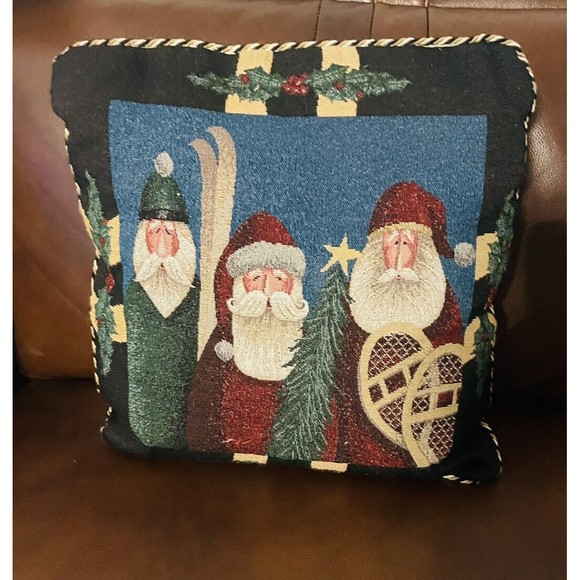 Vintage Tapestry Needlepoint Santa Christmas Throw Pillow 18”x 18" - Picture 1 of 5